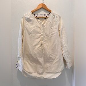 Loomstate Cream Organic Cotton V-Neck Button Front Long Sleeve Tunic Top Size M